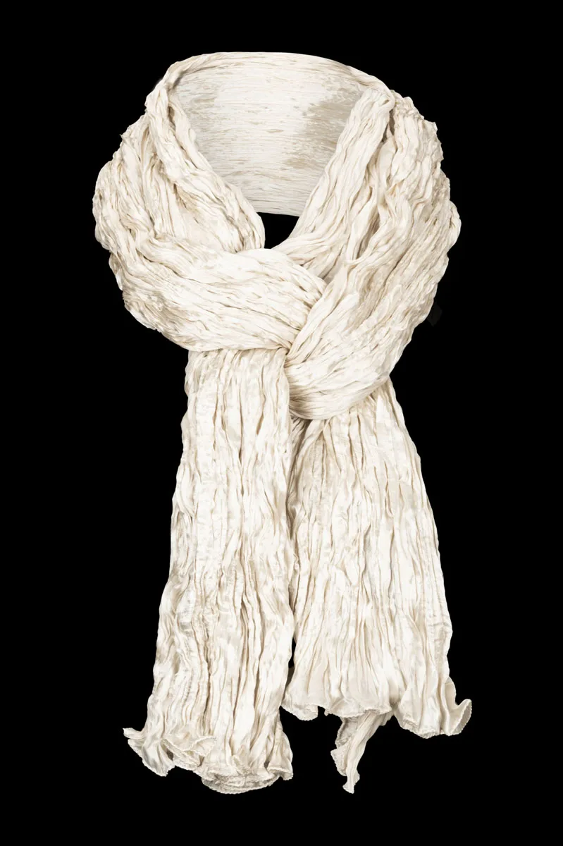 Fortuny crinkled crepe satin Ivory silk scarf