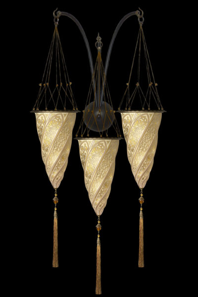 Goldene Fortuny Cesendello Dreifachbogen-Wandleuchte aus Glas